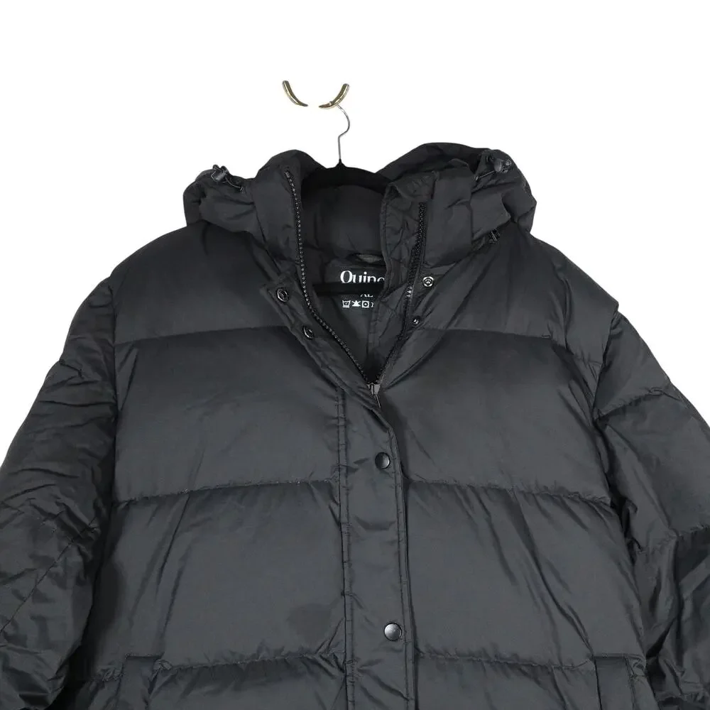 Damaged Quince Women's XL Responsible Down Long Puffer Jacket Hooded Black $200